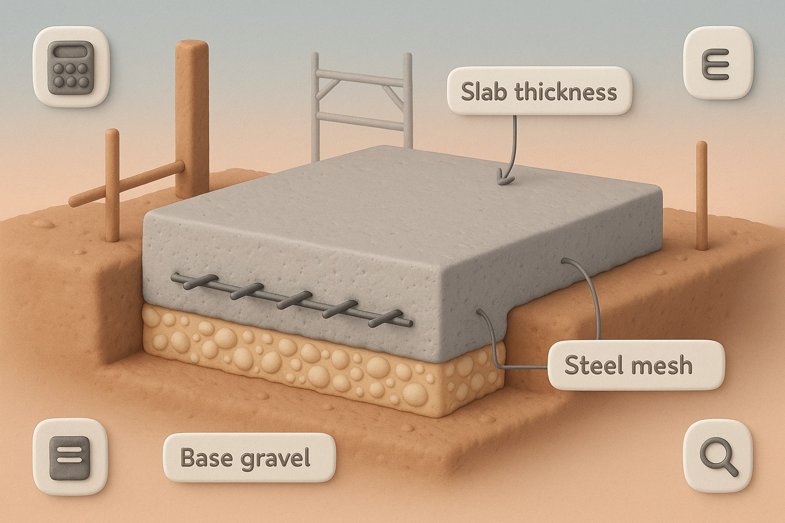 콘크리트 슬래브 계산기가 입력 필드와 즉각적인 결과를 제공해 문제 해결을 돕는 모습