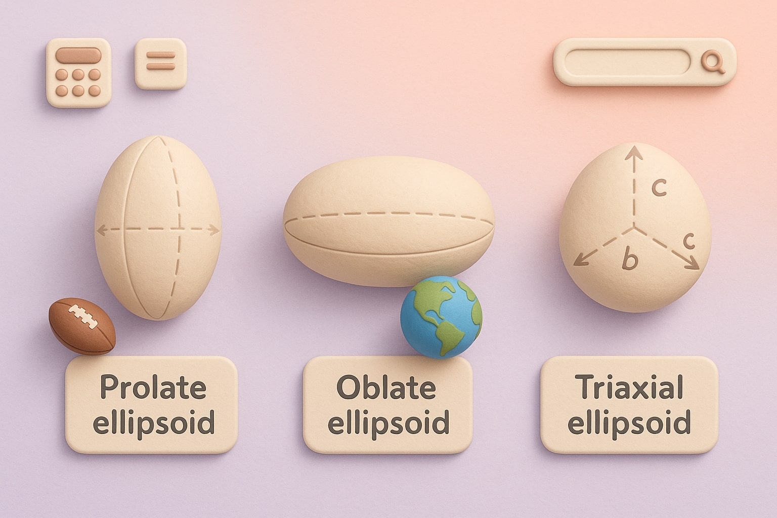 입력란과 즉각적인 결과로 문제 해결을 돕는 타원체 표면적 계산기 작동 모습을 보여줍니다.