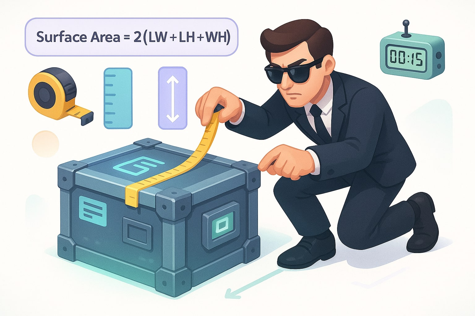 입력 필드와 즉각적인 결과로 사용자가 문제를 쉽게 해결할 수 있도록 돕는 직사각형 표면적 계산 방식 일러스트